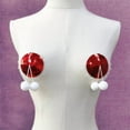 thumbnail image 5 of TONKBEEY Christmas Sexy Nipple Cover Shiny Metallic Sequins Lace Trim Breast Chest Stickers with Plush Ball Bow Self-Adhesive Bra Pasties Lingerie, 5 of 14