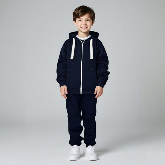 Kids Toddler Sweatsuit 2 Piece Long Sleeve Full Zip Up Dark Blue Basic Hoodie and Jogger Pants Warm Fall Winter Clothes 4-5 Years Old Boy Clothes Boys Girls Fashion