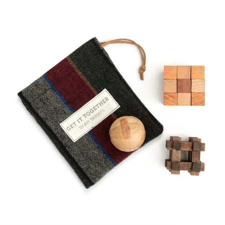 Demdaco Get It Together Brain Teasers Woodgrain 2 inch Wood Travel Game Bag Set