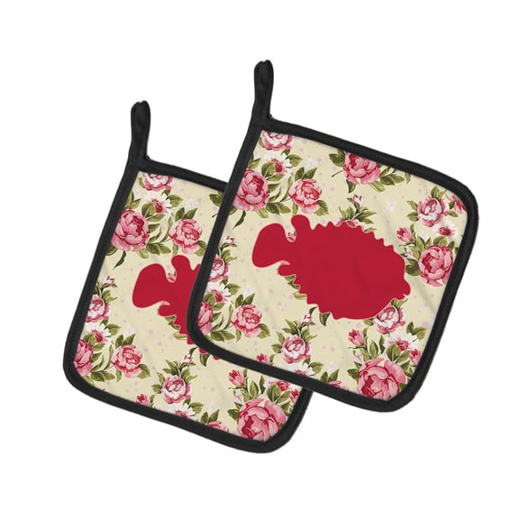 Caroline's Treasures BB1016-RS-YW-PTHD Fish - Blowfish Shabby Chic Yellow Roses Pair of Pot Holders , 7.5HX7.5W,