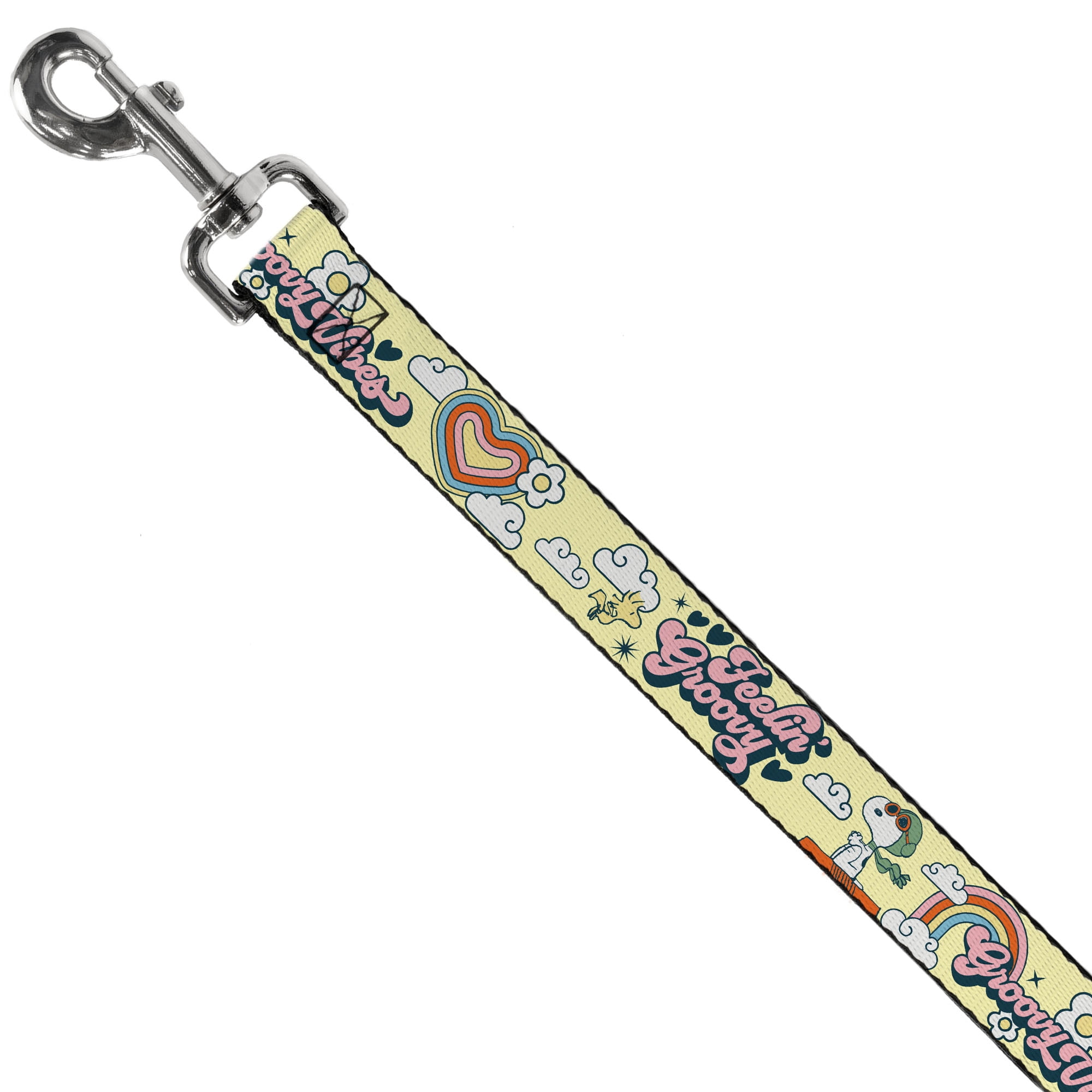 Peanuts Worldwide LLC Pet Leash, Dog Leash, Peanuts Snoopy Flying Ace and Woodstock Groovy Quotes Collage, 6 Feet Long 1.0 Inch Wide