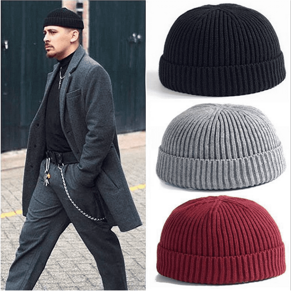 Men Winter Knit Hat Beanie Hats Sailor Cap Retro Fashion Warm Ski Cap