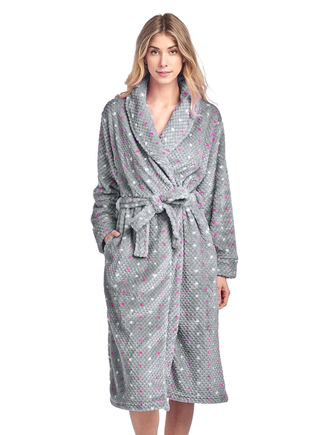 Casual Nights Women's Dot Long Sleeve Mini Popcorn Fleece Plush Robe ...