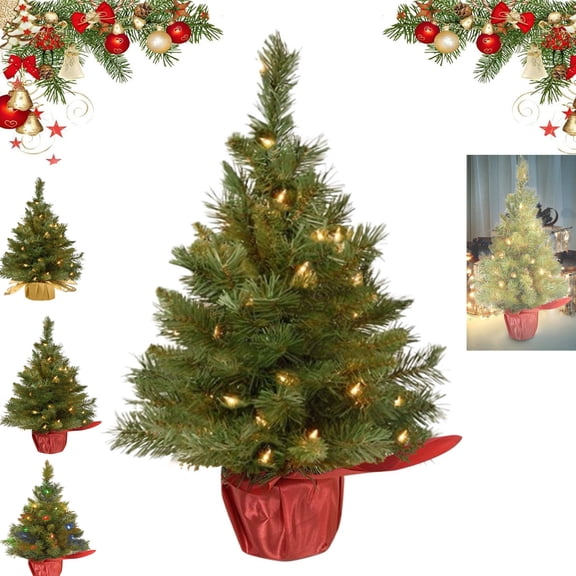 Pre-Lit Tabletop Christmas Tree,Small Artificial Fir Tree With Warm White Led Lights,Vc & Pe Branch Tips,Burlap Base,Battery Operated Mini Xmas Tree,Miniature Artificial Tree Ornaments Home