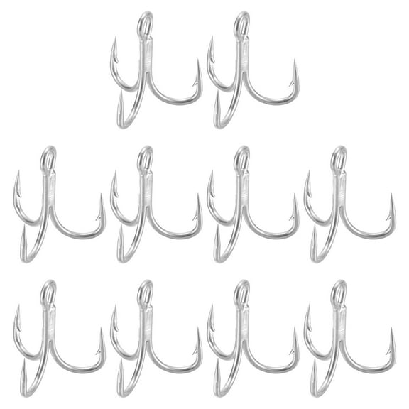 Uxcell 1# Fishing Treble Hooks, 4X Strong Treble Fish Hook High Carbon Steel Fishing Hooks for Saltwater,Silver 10Pcs