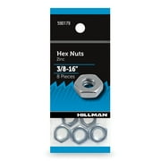 Hillman Hex Nuts 3/8-16" Screw Thread, Zinc Finish, Steel, Pack of 8