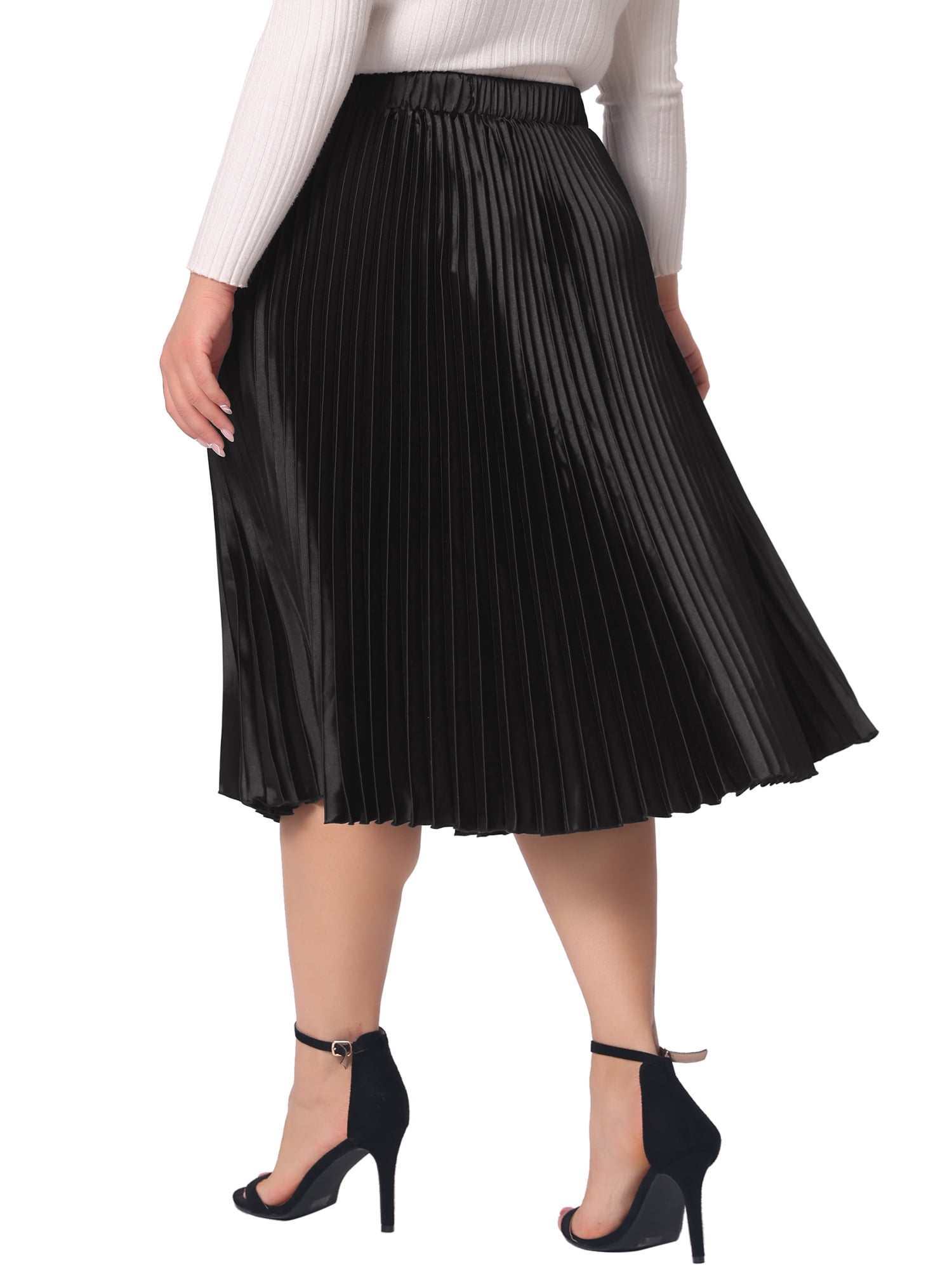 DARING DIVA Women's Plus Size Elastic High Waist Metallic Pleated Skirt 2X Black