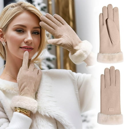 

Work Gloves Double Thread Small Label Beige White Gloves Gloves For Women Winter Cold