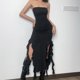 thumbnail image 1 of Vestido Largo Sin Tirantes Vestido sin espalda para mujer Ropa de club de fiesta de color sólido de corte bajo (Negro L) Cgtredaw para Mujer Negro T S, 1 of 6