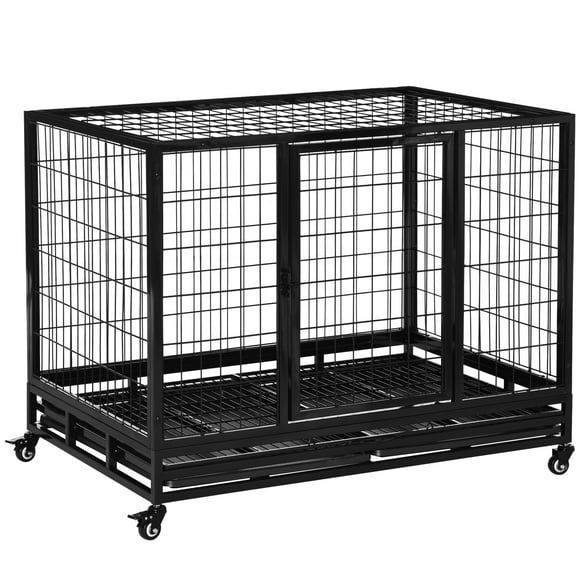 PawHut Heavy Duty Dog Crate Cage for Extra Large Dogs Lockable Wheels Tray