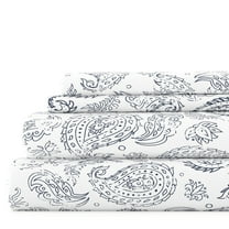 Noble Linens 4 Piece Pattern Microfiber Bed Sheets Set, Navy Coarse Paisley, Queen