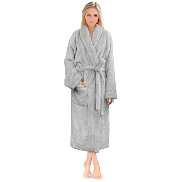PAVILIA Premium - Albornoz suave de felpa para mujer, forro polar cálido y esponjoso, Sherpa Shaggy (2XL/3XL gris claro)