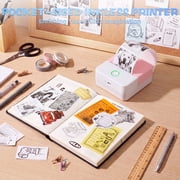 SLOK Thermal Mini Printer, Portable Inkless Bluetooth Sticker Maker with 10 Rolls Paper, Pink
