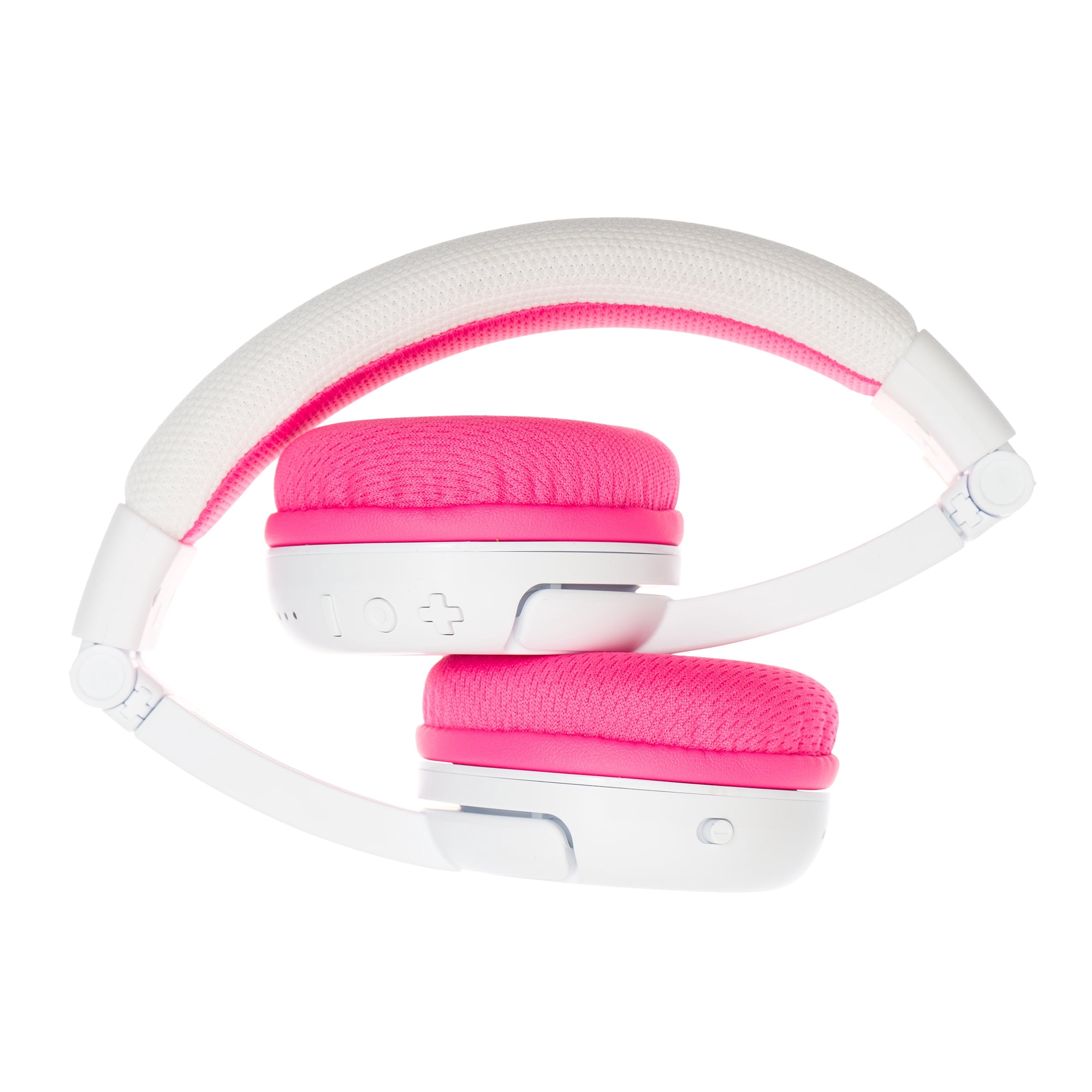 BuddyPhones School+ Wireless, On-Ear Bluetooth Foldable Kids Headphones with Detachable Boom Mic, 3 Volume Limiting Settings, Voice Enhance StudyMode, 20-Hrs Battery, Customizable Stickers, Pink