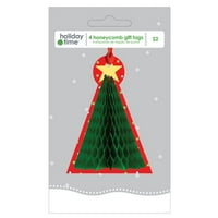 Holiday Time Honeycomb Gift Tags, Tree, 4-Pack