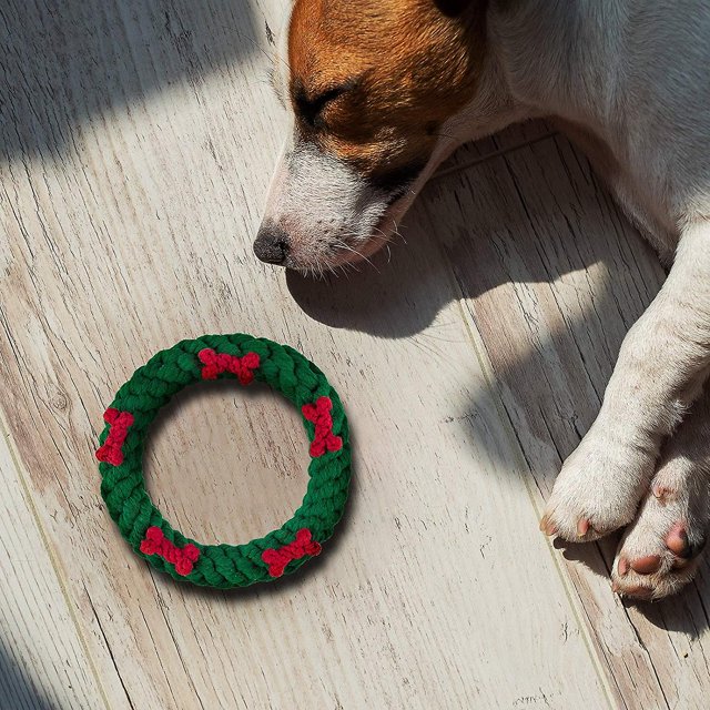 masticar mascotas Forma de árbol de Navidad Cuerda anudada Juguetes para masticar Corona de Navidad Juguetes para masticar, estilos variados Juguetes para masticar mascotas para Navidad Fa