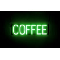 SpellBrite COFFEE LED Sign for Business. 22.7" x 6.3" Green COFFEE Sign Has Neon Sign Look With Energy Efficient LED Light Source. Visible from 500  Feet, 8 Animation Settings.