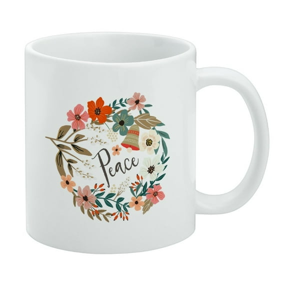 Christmas Peace Wreath Dove Bell White Mug