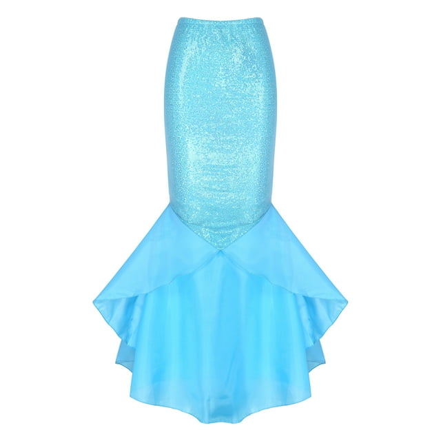 Yartina Robe de Soirée Évasée pour Femmes Jupe Longue Sirène à Sequins Brillants avec Panneau en Maille Asymétrique Bleu TG