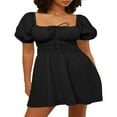thumbnail image 1 of MesaSe Femmes Cou Carré Puff Robe Mini-A-Line Robes d'Été Cravate Robe de Soleil Mini Robe, 1 of 9