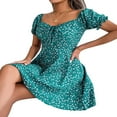 thumbnail image 2 of Womens Summer V Neck Ruffle Short Sleeve Floral Print Mini Dress Flowy Swing Mini Dresses, 2 of 7