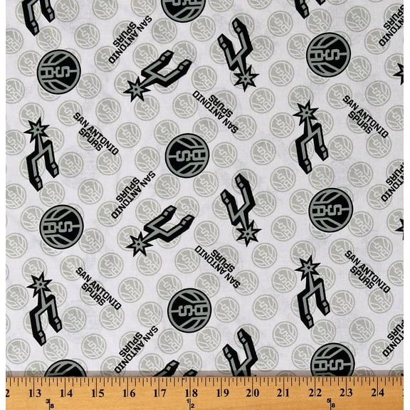 Cotton San Antonio Spurs White NBA Pro Basketball Sports Team Cotton Fabric Print by the Yard (83SAS0002-01)