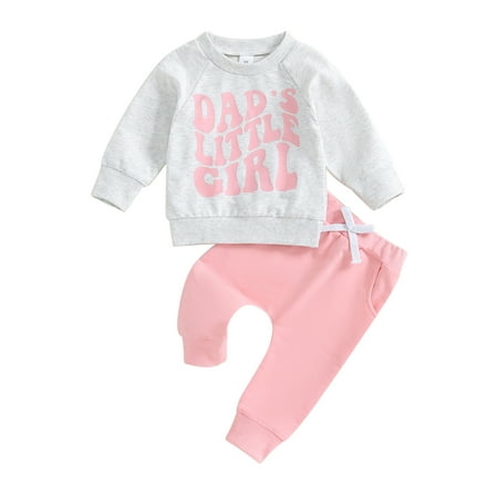 

SANSIWU Toddler Baby Girl Autumn Outfits Letter Print Long Sleeve Sweatshirt Tops+Pocket Pants Set