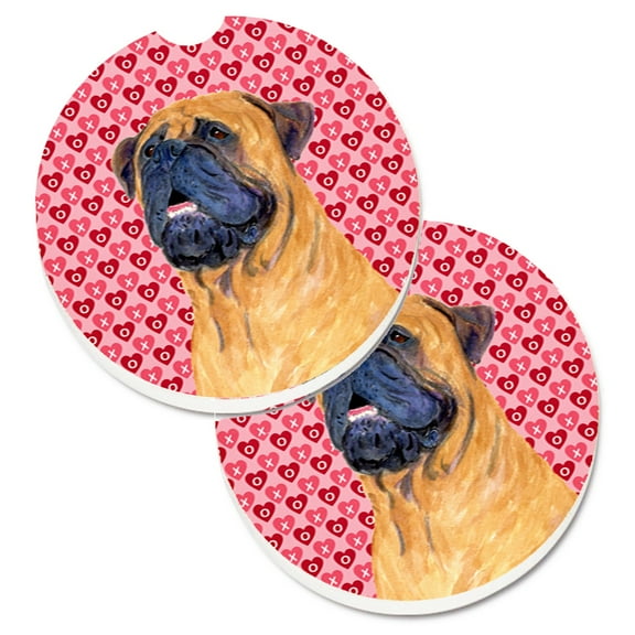 Mastiff Hearts Love and Valentines Day Portrait Set of 2 Cup Holder Car Coasters