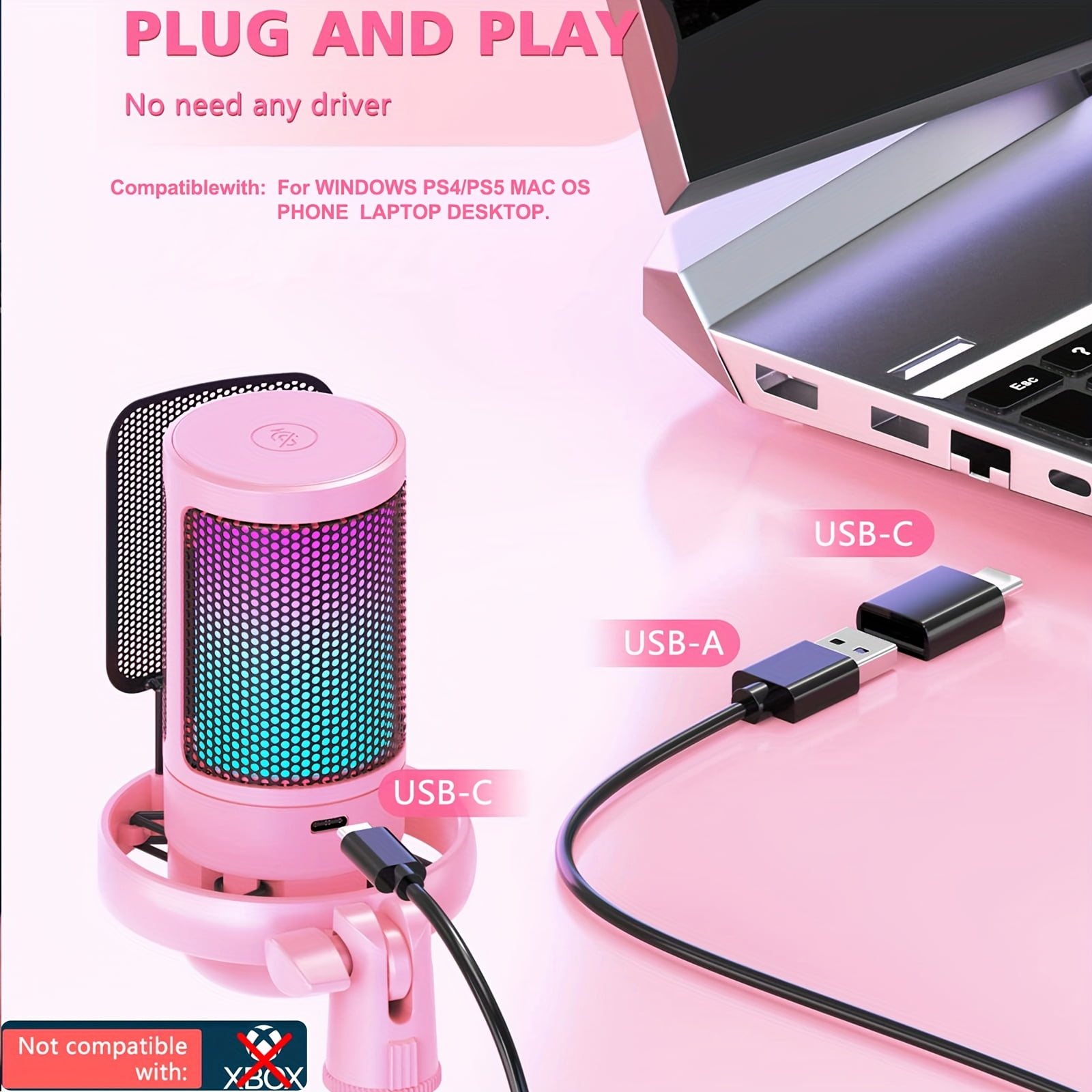 Aveek Gaming Microphone, Podcast Condenser Microphone, Streaming Mute Button, Twitch, Online Chat, PC Gamer RGB Computer Microphone, for Streaming and Podcasting