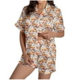 thumbnail image 3 of Feancey Womens Halloween Pajama Sets Holiday Novelty Print Button Down Shirts and Elastic Waist Shorts Matching Set Soft Cute Lounge Pjs Two Piece Khaki XXL, 3 of 7