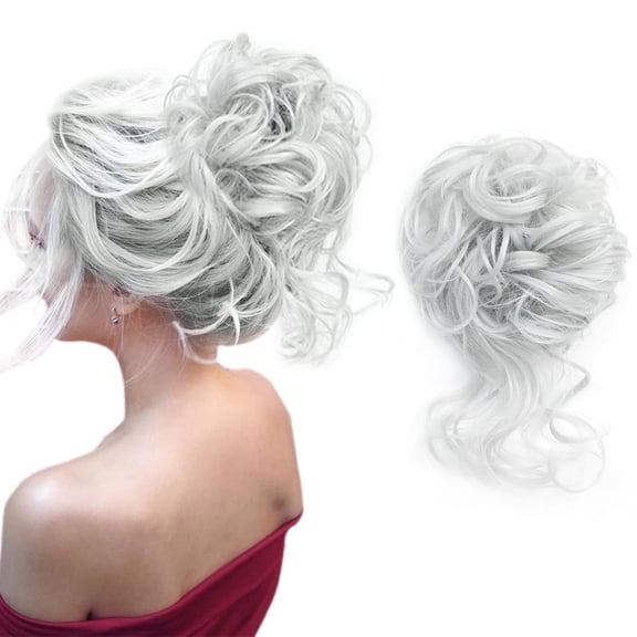 DAPRZIY Messy Bun Hair Piece Tousled Updo Hair Buns Extension Elastic Hair Band Hair Pieces Curly Hair Bun Scrunchie For Women (Light Silver Grey)