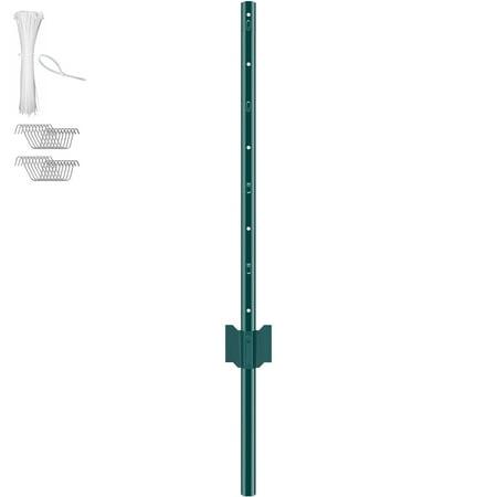 KFFKFF 3-Foot Fence Post, Set of 10 U-Channel Metal Stakes, Durable Steel Posts for Garden, Yard, Lawn, Farm, and Outdoor Wire Fencing, Green