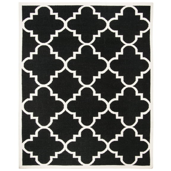 SAFAVIEH Dhurrie Tobias Geometric Moroccan Wool Area Rug, Black/Ivory, 3' x 5'