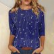 thumbnail image 2 of Camisas de manga 3/4 para mujer Camisetas gráficas con estampado lindo Blusas Casual Tallas grandes Tops básicos Jersey azul marino / M, 2 of 6