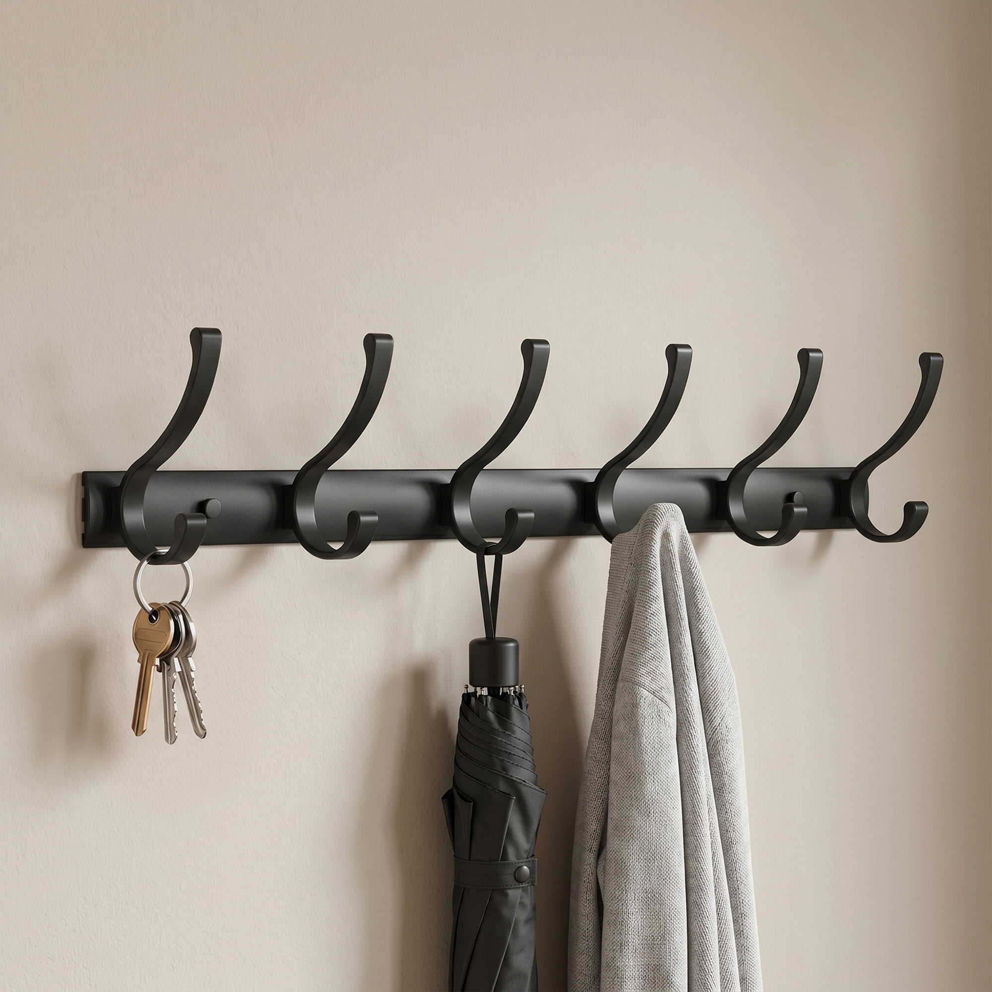 Unique Bargains Coat Rack Wall Mount,Hat Rack for Entryway and Bedroom Black 6 Hooks
