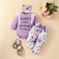 thumbnail image 5 of Hpgjzj Infant Baby Girls Newborn Daddy's Girl Mommy's World 3Pcs Fall Outfits Long Sleeve Lace Ruffle Romper sets, 5 of 7