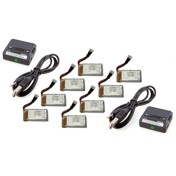 HobbyFlip 3.7v 350mAh LiPo Battery(8) Dual Charger(2) Compatible with Blue Mini Drone