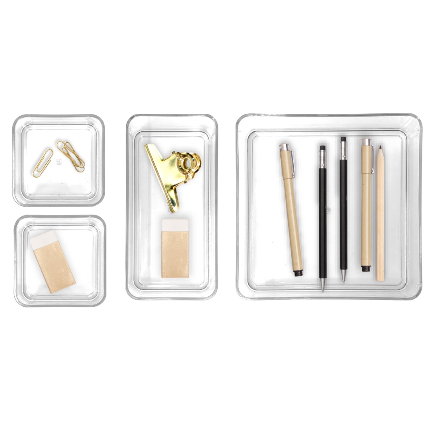 Isaac Jacobs Clear Stackable Drawer Organizer Set, 4-Piece – Multi-Size Plastic Storage Bins for Kitchen, Bathroom, Vanity, Office, and Home Organization
