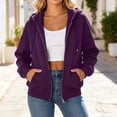 thumbnail image 2 of Womens Hoodies Zip Up Solid Color Casual Full-Zip Blouses Hoodie Drawstring Long Sleeve Comfortable Y2k Winter Zip Up Jackets Oversized Tops With Pockets, 2 of 9