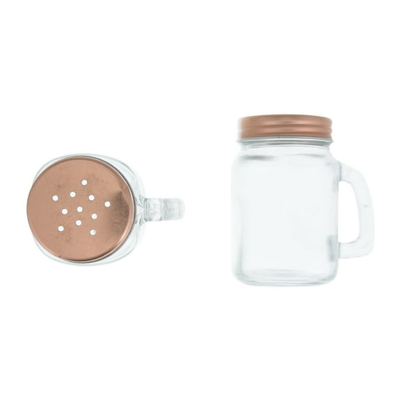 Fifth Ave Kraft Mason Jar Glass Salt and Pepper Shakers Set, Rose Gold