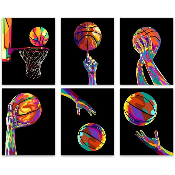 Inspirational Basketball Wall Art Prints, Creative Basketball Wall Art, Basketball Sports Canvas Posters for Boys Room Bedroom Living Room Gym Office Decoration, Set of 6 - (8"x10" Unframed)