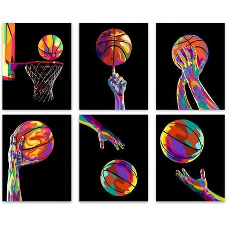 Inspirational Basketball Wall Art Prints Creative Basketball Wall Art Basketball Sports Canvas Posters for Boys Room Bedroom Living Room Gym Office Decoration Set of 6 - (8 x10 Unframed)