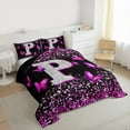 thumbnail image 3 of Feelyou Initial P Letter Full Size Comforter Sets, Sequin Print Monogrammed Bedding Comforter Set, Romantic Pink Butterfly Reversible Bedding Sets, Microfiber Bedroom Decor, 3 Pieces, 3 of 8