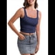 thumbnail image 3 of Camisetas Sin Mangas con Doble Forro para Mujer, Estilo Y2K, para Salir, Ajustadas, Sin Mangas, con Cuello Cuadrado, para Verano. Azul Oscuro L, 3 of 8