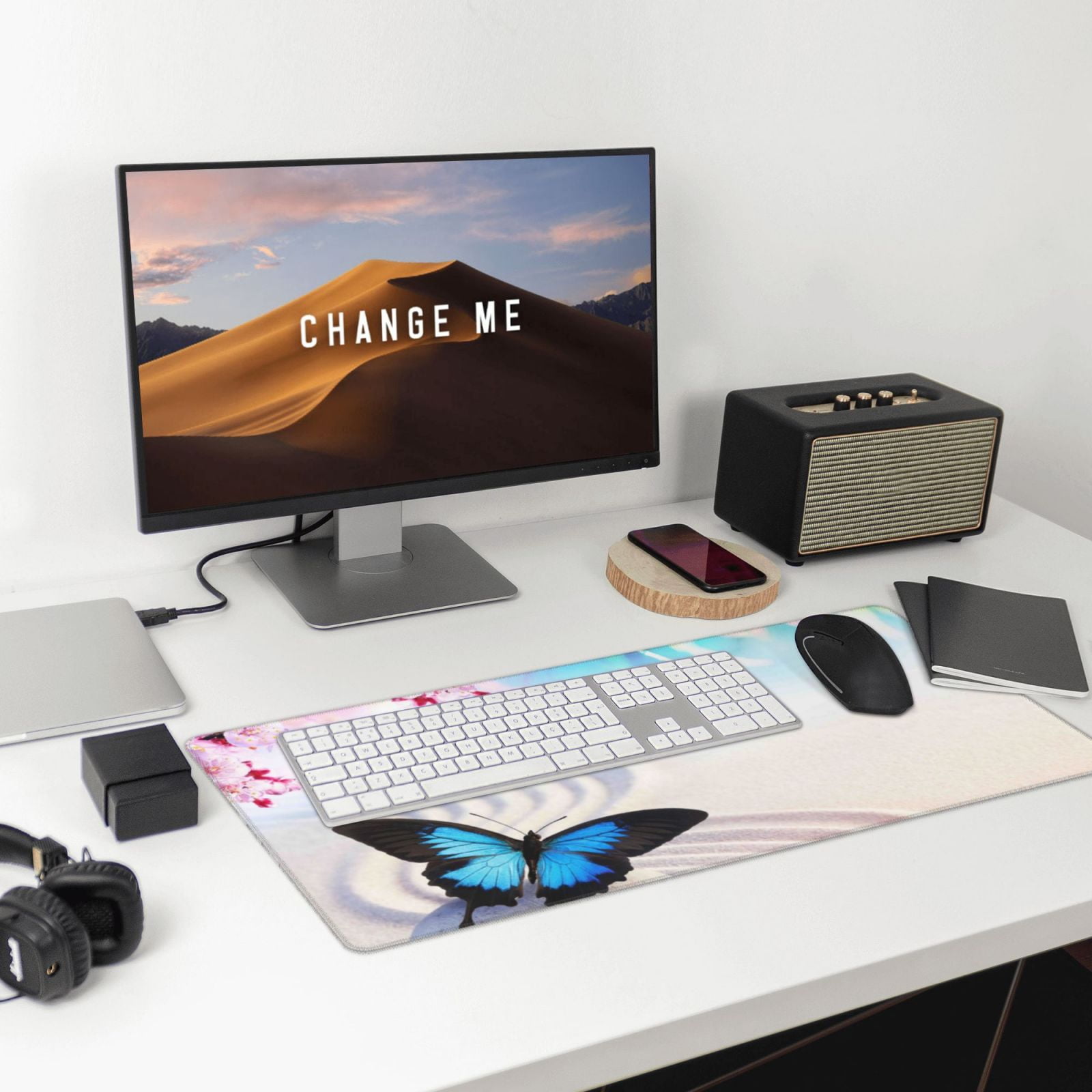 Kdxio Butterfly In Blossoms Zen Print Large Gaming Mouse Pad,Non-Slip Base,Water Resist Keyboard Pad for Gamer,Office & Home,29.5 x 15.8 in