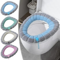 Toilet Seat Cover Pad | Thickened Knitted Polyester | Washable Soft Warm Winter Elongated & Round Fit | Handle Included | 2-Pack | High Elasticity | Full Surround Design