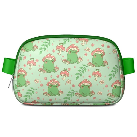 Mushroom & Frog Print Fanny Pack - Waterproof Adjustable Waist Bag with Whimsical Forest Pattern, Hands-Free Belt Bag for Gardeners & Plant Lovers
