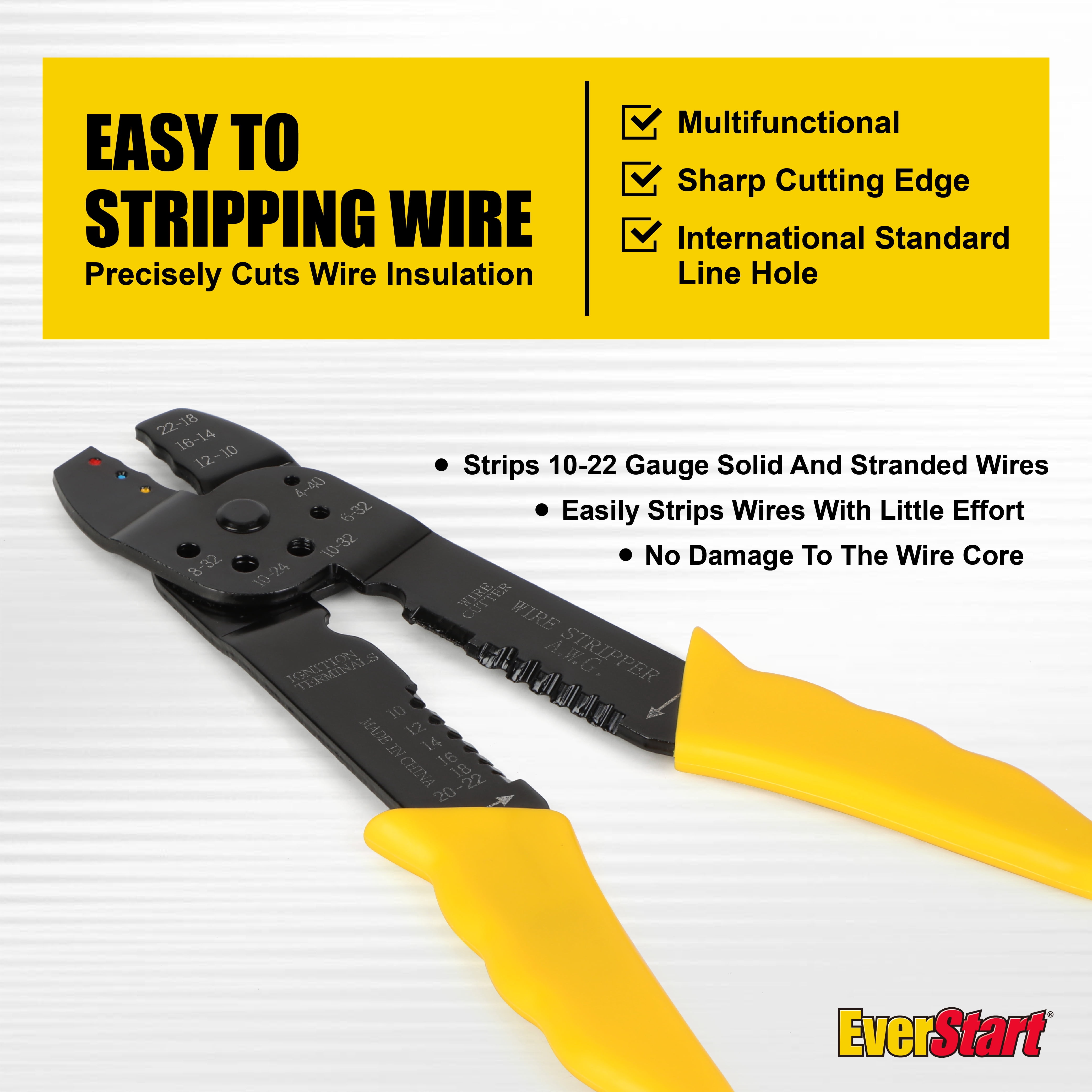EverStart 3-in-1 Self-Adjusting Wire Stripper/Crimper/Cutter, 10–22 AWG