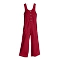 thumbnail image 4 of Women's Sleeveless Jumpsuit, U-Neck Straight Leg Romper with Side Pockets, Casual Summer One Piece Outfit for Beach Vacation and Daily Wear Wine S, 4 of 4