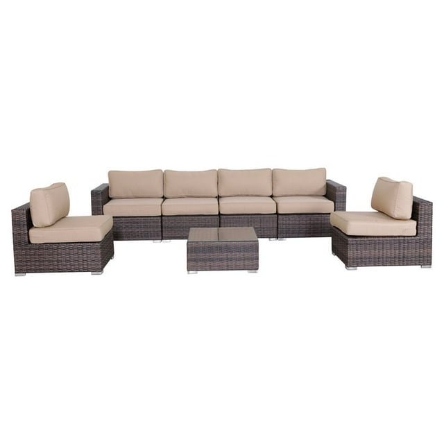 Living Source International Ensemble Sectionnel 7 Pcs avec Coussin Beige en Brun